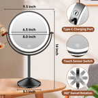 Benbilry 8' Lighted Makeup Vanity Mirror With 3 Color Dimmable Lights, 1X/10X Magnifying Rechargeable Double Sided Cosmetic Mir