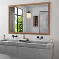 Amorho 60X40 Inch Bathroom Mirror for Wall, Walnut Wood Grain Metal Framed Mirror, HD Reflection, Hang Horizontally/Vertically, 