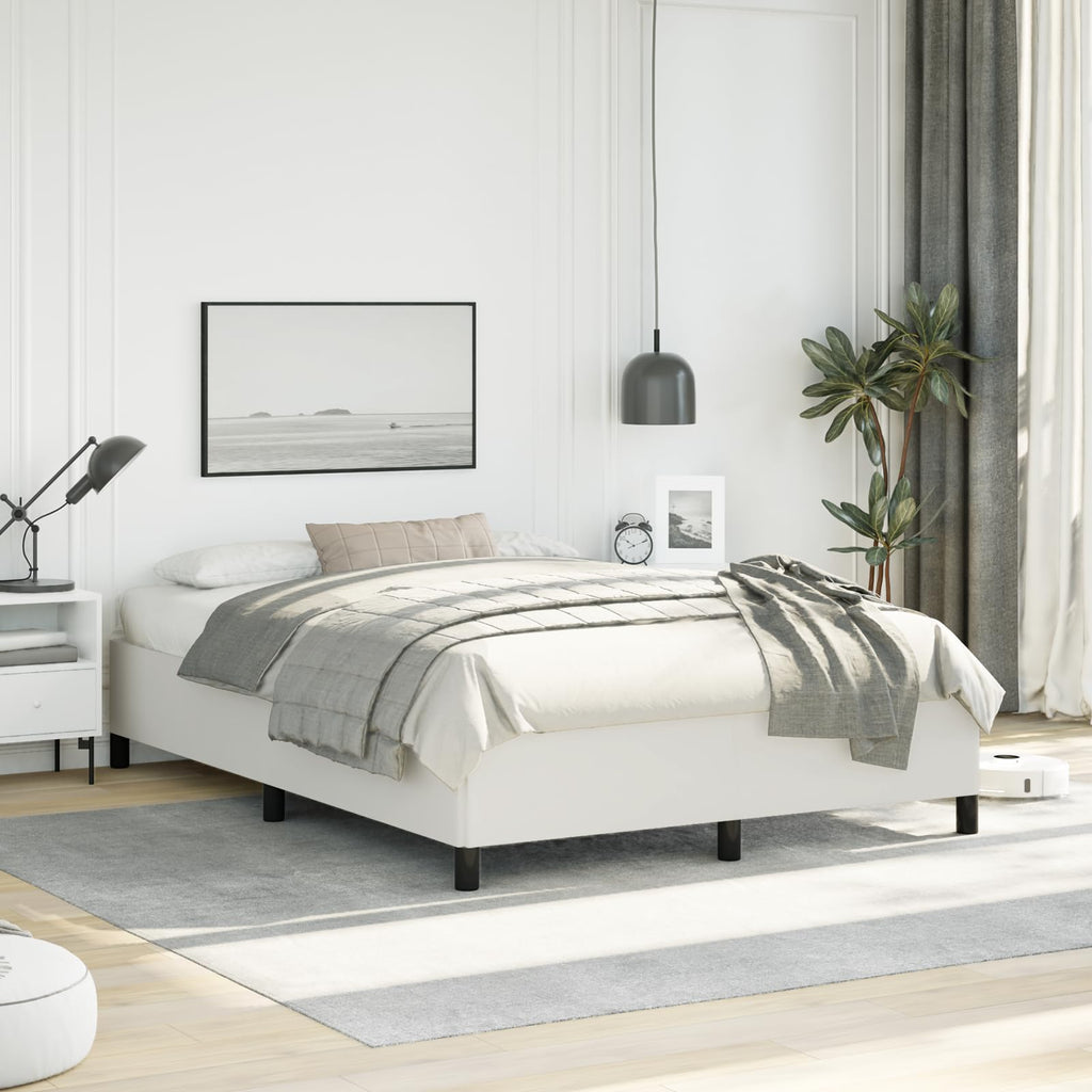 vidaXL Full Size Bed Frame with Plywood Slats, Platform Bed Frame, Faux Leather Upholstered Mattress Foundation, No Box Spring Needed & Easy Assembly, White, Without Mattress