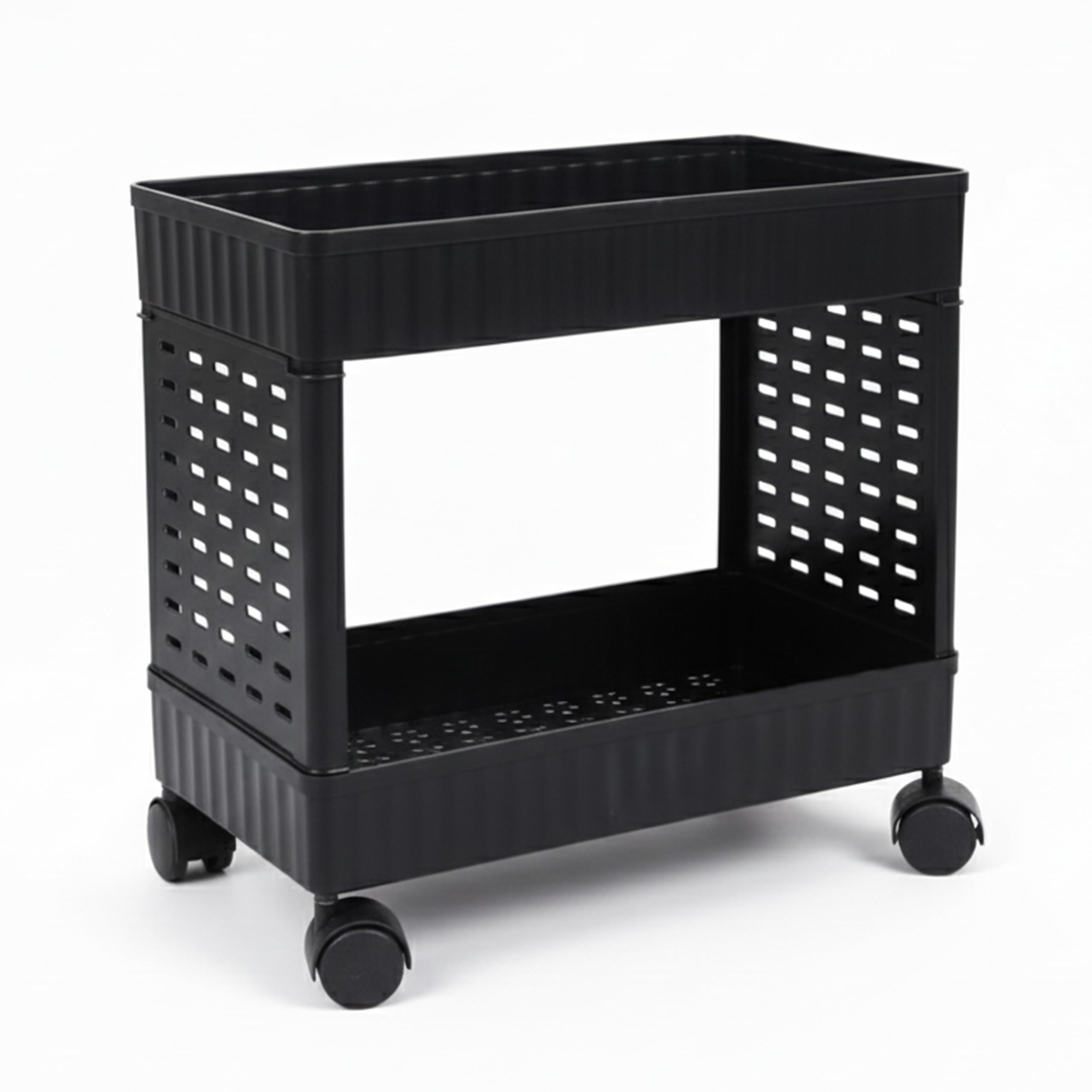 Wonju Slim 2Tier Plastic Storage Trolley With Wheels, Ventilated Baskets For Kitchen, Bathroom, Office, Pantry & Laundry  Spac
