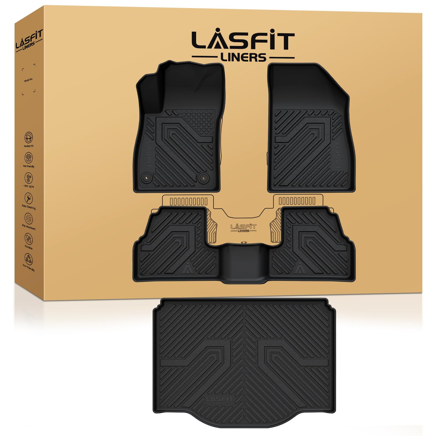 Lasfit Floor Mats & Cargo Liner For Chevrolet Chevy Trax 2014-2022 & Buick Encore 2013-2022, All Weather Tpe Custom Fit Floor Ma