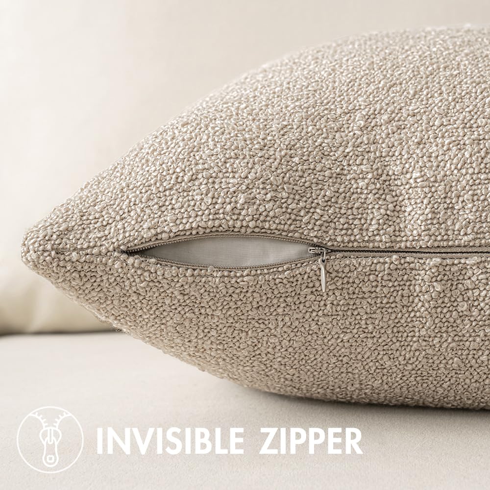 Miulee Pack Of 1 Neutral Throw Pillow Cover 24X24 Inch Decorative Couch Pillow Cover Textured Boucle Accent Solid Pillow Case Soft For Spring Cushion Chair Sofa Bedroom Livingroom Home Decor