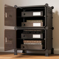 Boxjoy 4 Shelf File Cabinet For Home And Office Black Rack With 2 Brown Doors Hard Pet Plastic Drawer Cabinet With Metal Frame M