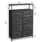 Wlive Fabric Dresser For Bedroom With Open Shelves, Tall Dresser With 8 Drawers, Storage Tower With Fabric Bins, Chest Of Drawers For Closet, Living Room, Hallway, Charcoal Black Wood Grain Print