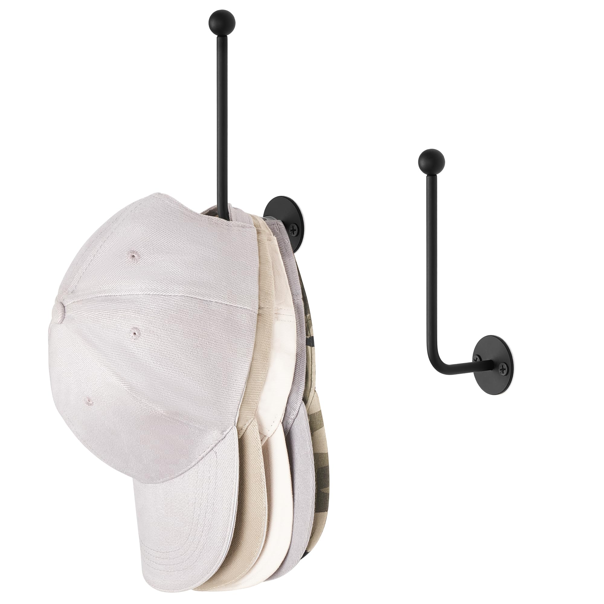 Dahey Hat Organizer for Baseball Caps, 2 Pcs Hat Rack Wall Mount 5 Inches Space Saving L Shaped Hat Holder Organizer Modern Meta