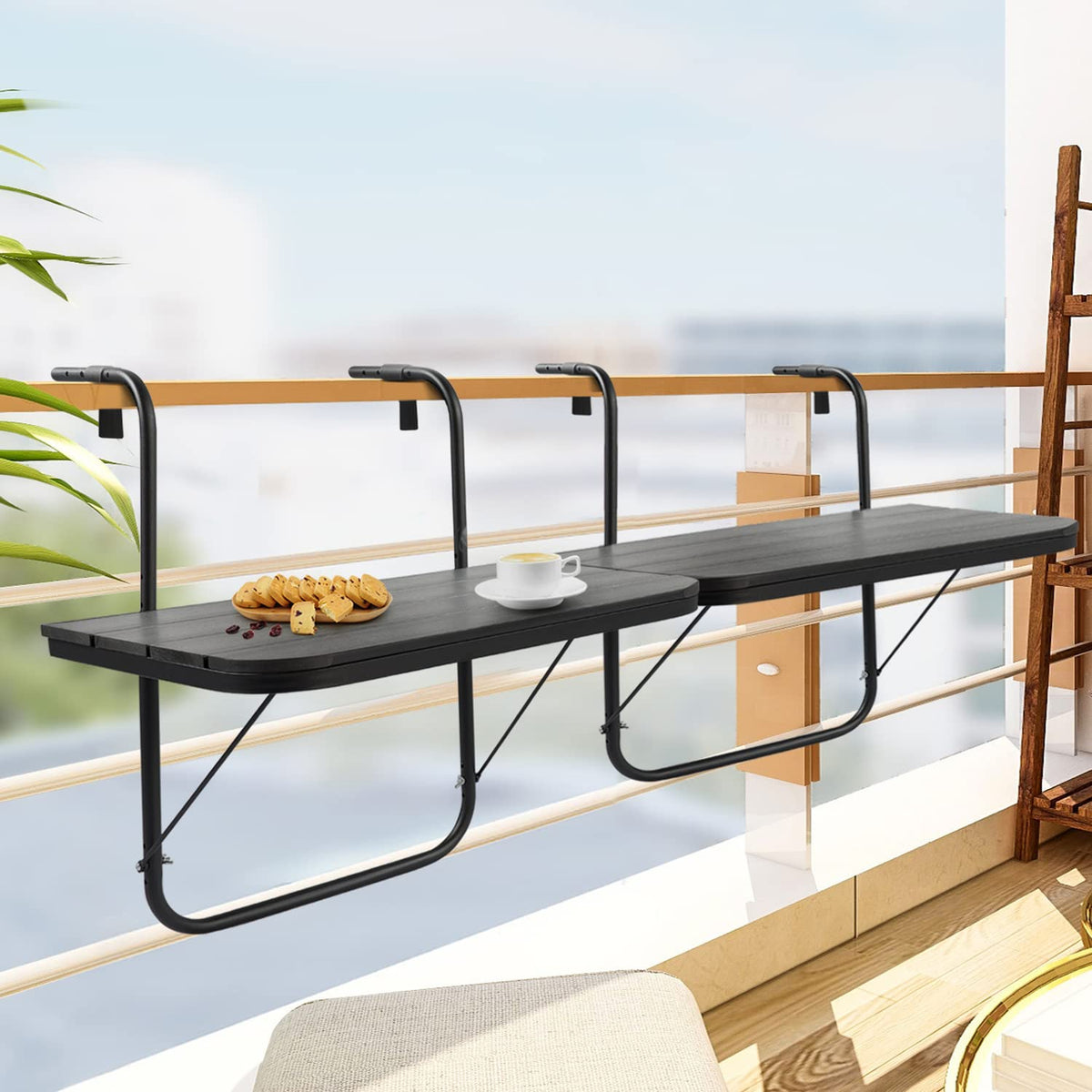 Balcony Railing Table Outdoor Hanging Folding Balcony Bar Table For Railings Patio Hanging Table On Railing Aluminium Metal Side
