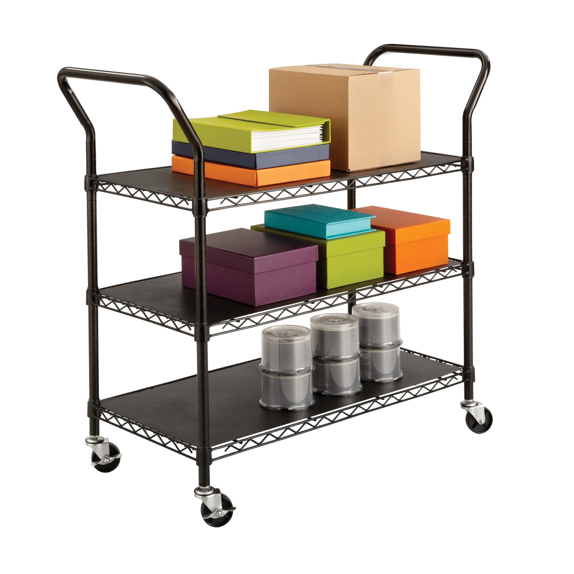 Safco Products 5338BL Wire Utility Cart with 3 Shelves, Rated up to 600 lbs., Black
