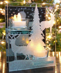 Reindeer Lighted Candle Holder - Christmas Winter Mirrored Infinity Design Tealight Holder - Seasonal D  cor Measures 4.75 L x 2
