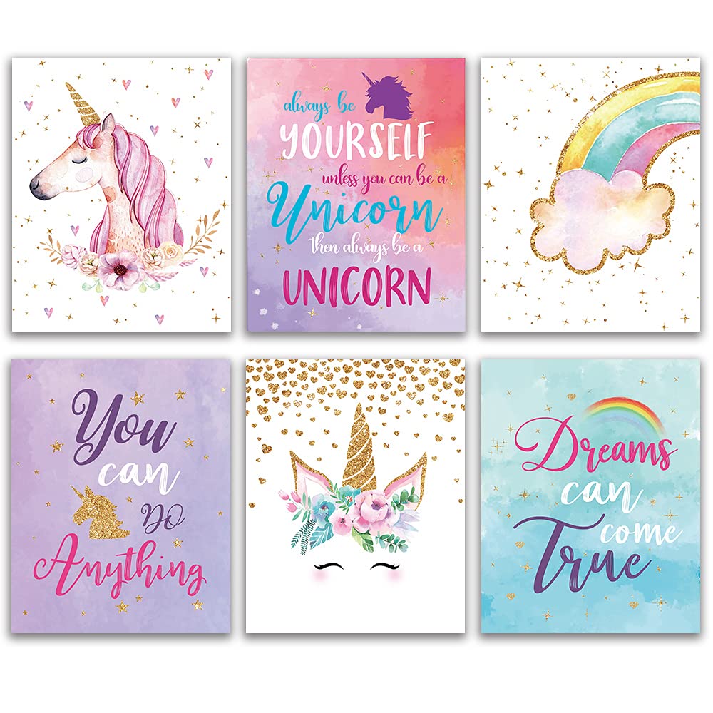 Unicorn Gift, Unicorn Wall Decor Gift, Unicorn Rainbow Girls Room Wall Decor Art Prints, (Unframed8x10), Inspirational Kids Chil