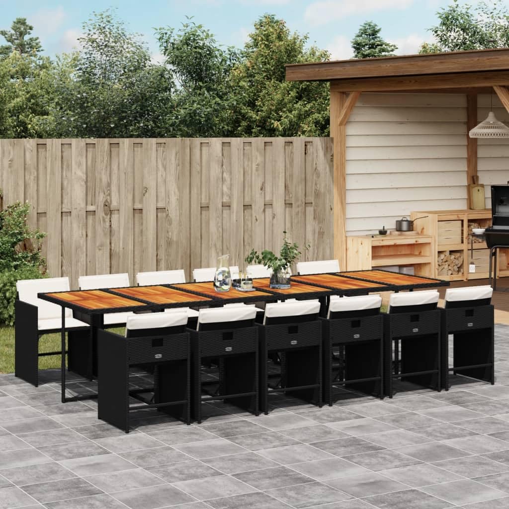 vidaXL Patio Dining Set - 13 Piece Outdoor Furniture - Black PE Rattan and Wood - Removable Cushions - Garden/Backyard/Patio/Deck