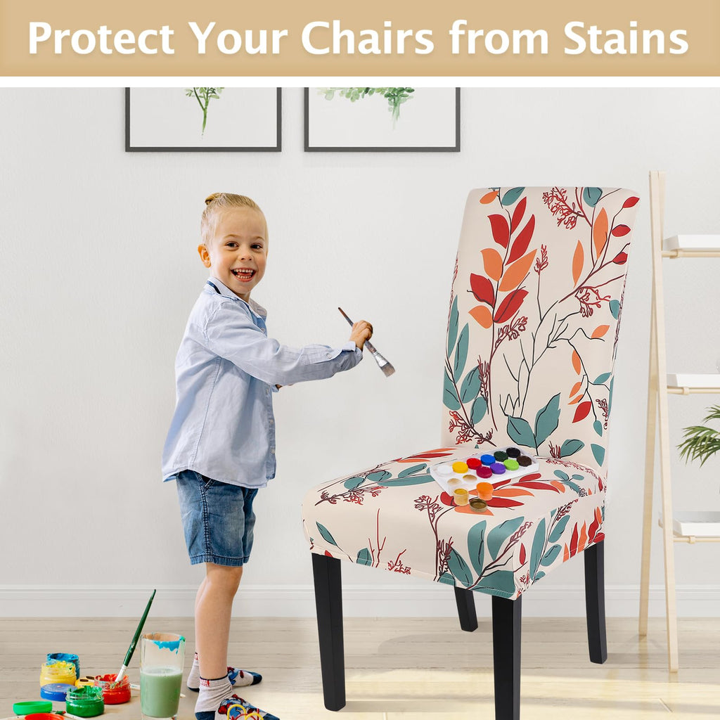 Searchi Printed Dining Room Chair Covers Set Of 6, Stretch Kitchen Chair Covers Washable Parsons Chair Slipcover Removable Dining Chair Protectors For Hotel,Ceremony(Floral Pattern1)