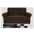 Jiviner High Stretch 1-Piece Jacquard Small Checks Couch Covers For 2 Cushion Couch Anti Slip Love Seat Sofa Covers Loveseat Slipcovers Protector For Kids Pets (Loveseat, Coffee)