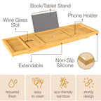 Bamboo Bathtub Tray For Tub - Expandable Bath Tray For Tub With Wine, Book & Tablet Holder - Luxurious Bath Accessories, Bath Ta