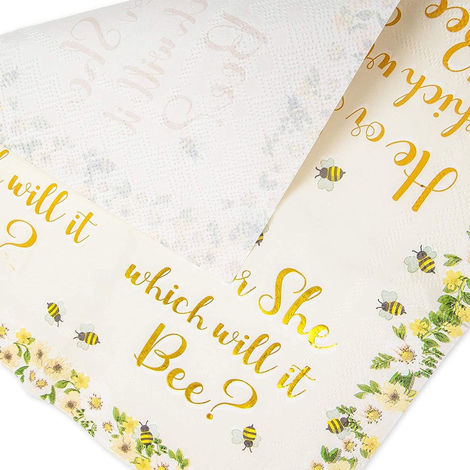 Sparkle And Bash Bee Gender Reveal Party Supplies, Paper Napkins (5 X 5 In, 50 Pack)