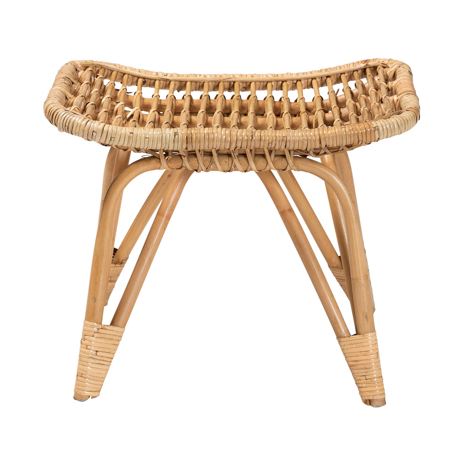 Baxton Studio Earvin Modern Bohemian Natural Brown Rattan 2-Piece Armchair And Footstool Set