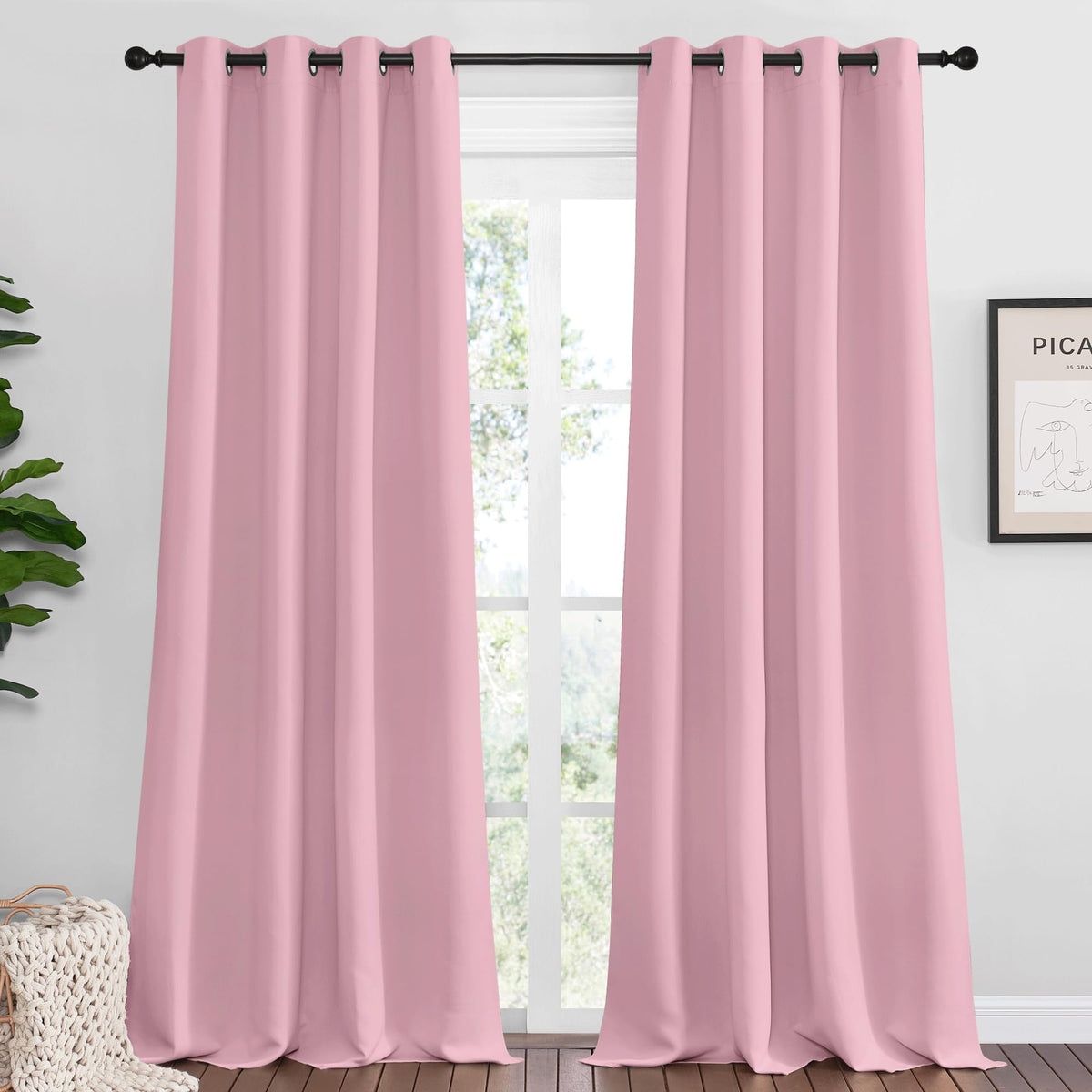 Nicetown Crystal Pink Blackout Draperies Curtains - Pair Of Grommet Top Thermal Insulated Blackout Decorative Curtains For Thank