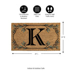 Evergreen Monogram Coir Doormat | Letter K | Front Door Mat For Outdoor Indoor Entrance | 28X16 Inches | Non-Slip Backing Doorwa