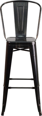 Commercial Grade 30 High Black-Antique Gold Metal Indoor-Outdoor Barstool with Removable Back