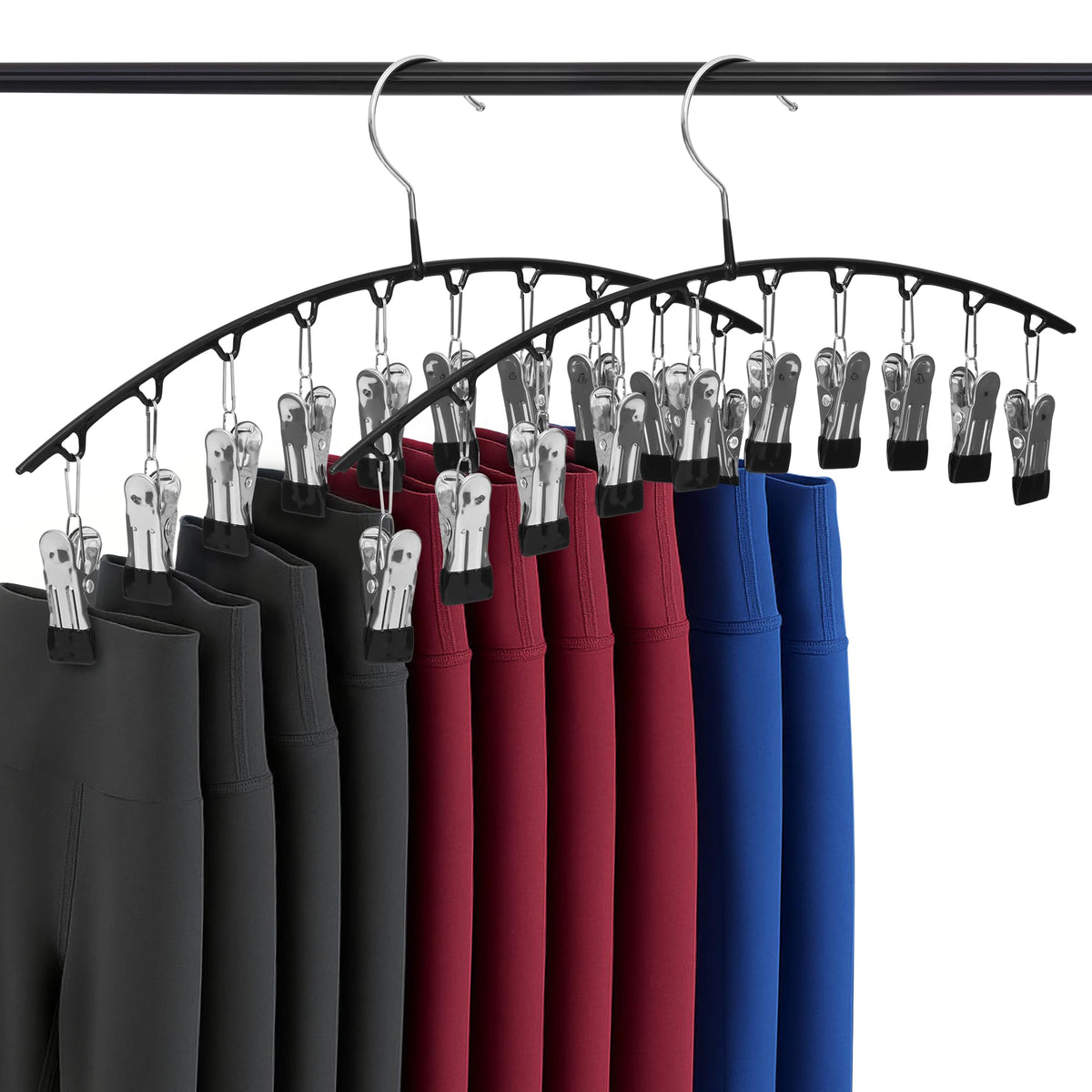 ORVAKIA 2Pack Legging Hangers, SpaceSaving Closet Organizer with 20 Stainless Steel Clips Total, Holds 20 Leggings, Yoga Pants