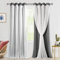Hiasan Grey Blackout Curtains with White Sheer Overlay, Mix & Match Double Layer Thermal Insulated Grommet Window Curtains for B