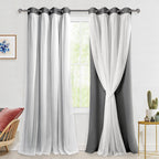 Hiasan Grey Blackout Curtains with White Sheer Overlay, Mix & Match Double Layer Thermal Insulated Grommet Window Curtains for B