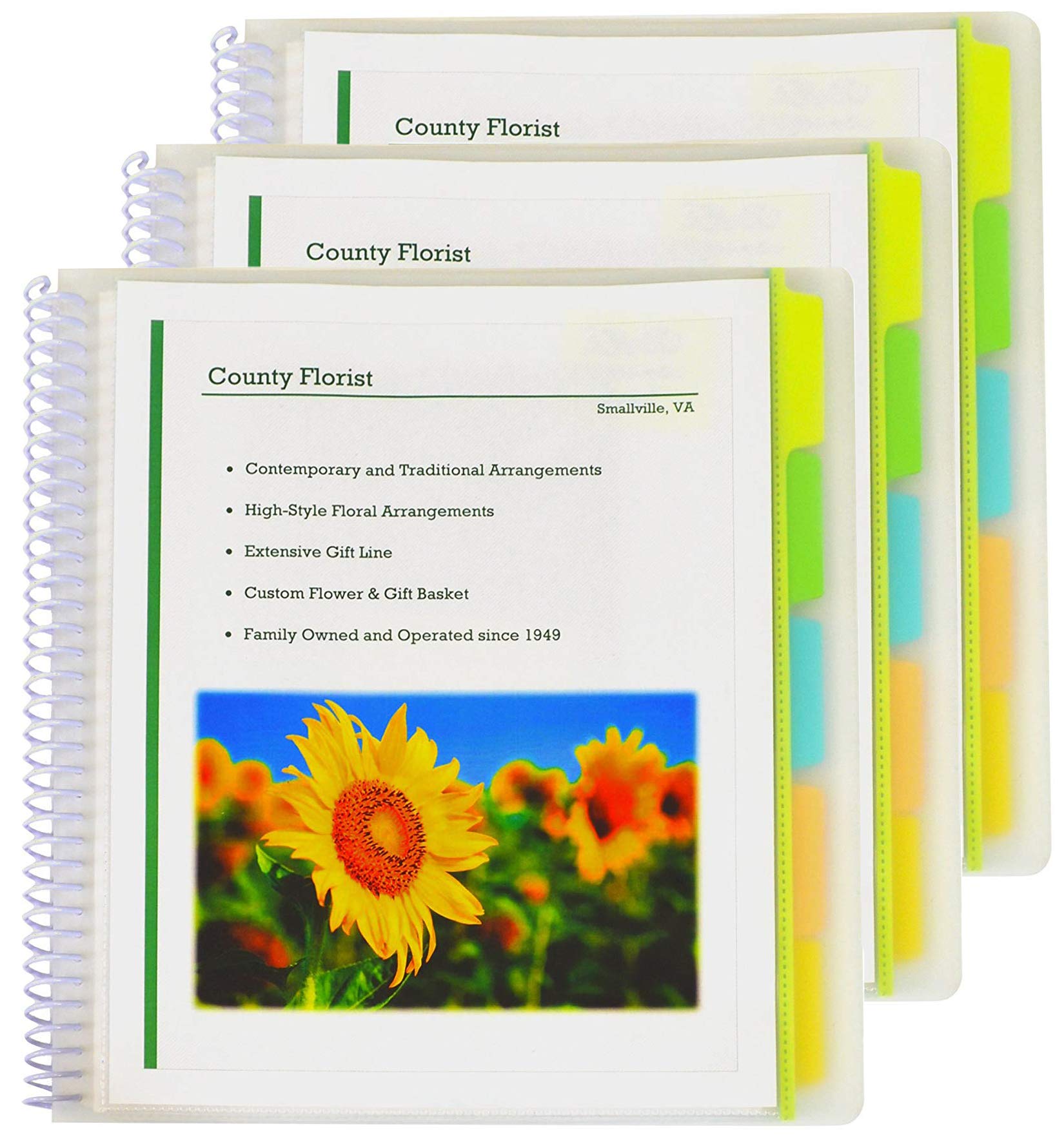 C-Line 10-Pocket Poly Portfolio With Write-On Tabs, Spiral-Bound, 5-Tab, Clear With Assorted Color Tabs, 1 Each (33650) (3 Pack)