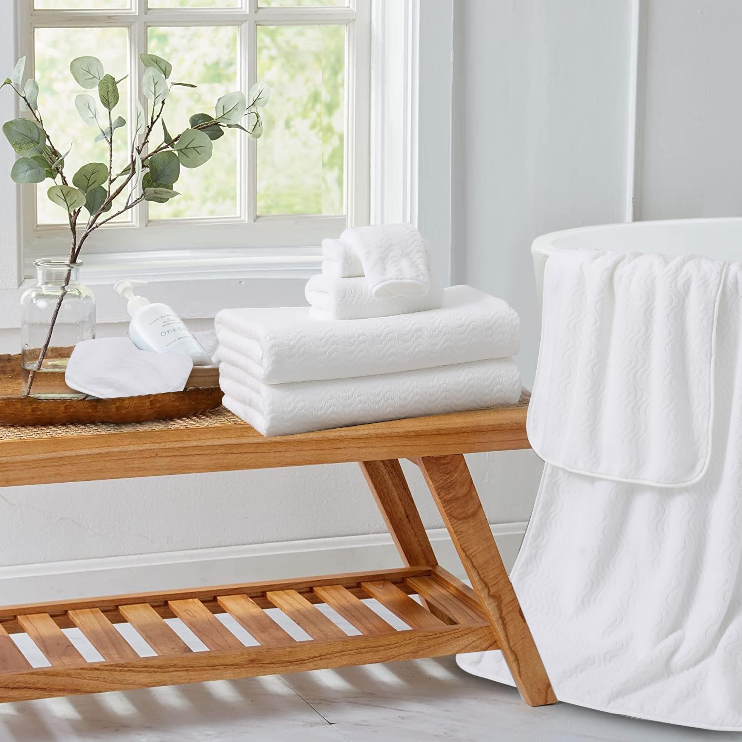 Jessy Home White 8 Piece Bath Towel Set |2 Oversized Large Bath Sheet,2 Hand Towels,4 Washcloths| Soft Luxury Towel Set For Bath