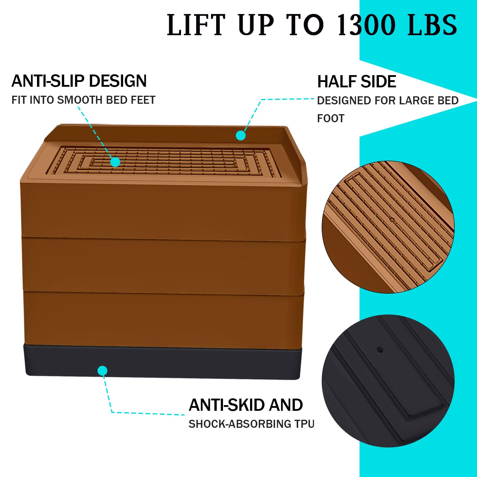 Annkut Furniture Risers 4 Inch, Heavy Duty Furniture Elevator In Heights Of 1.5, 3 Or 4 Inch, Rectangle Raising Blocks For Bed,