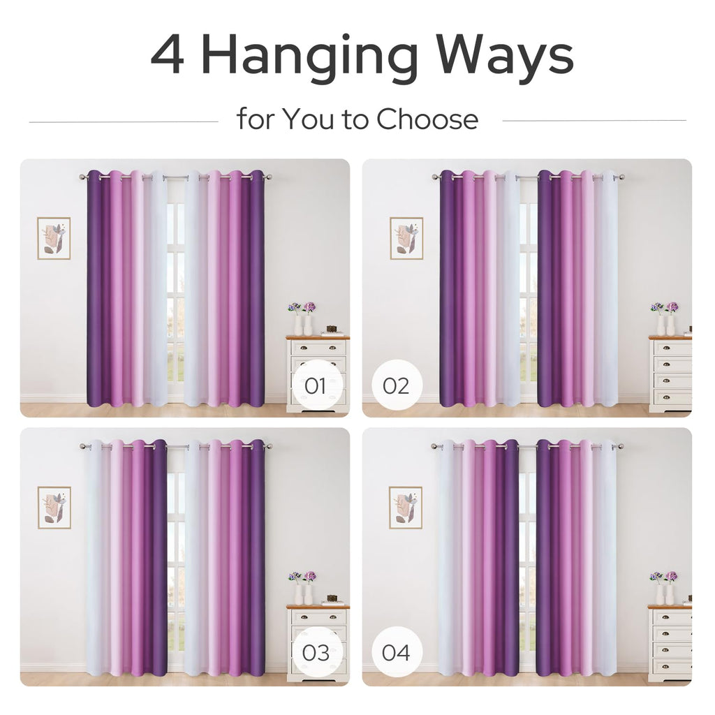 Homeideas Purple Ombre Blackout Curtains, 52 X 96 Inch Length Gradient Color Room Darkening Curtains With Grommet Thermal Insulated Window Curtains & Drapes For Living Room, Bedroom, 2 Panels