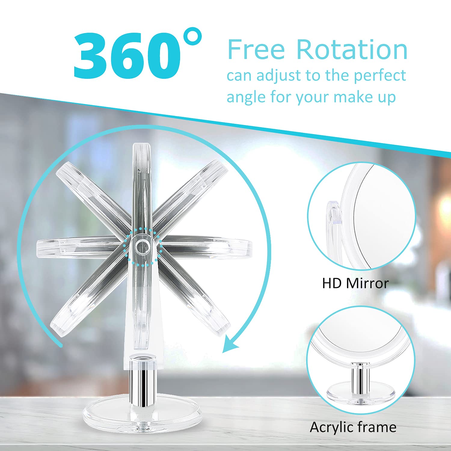 Fabuday Magnifying Makeup Mirror Double Sided 7 Inch Tabletop Mirror With 1X & 10X Magnification, Magnified Desk Mirror For Make