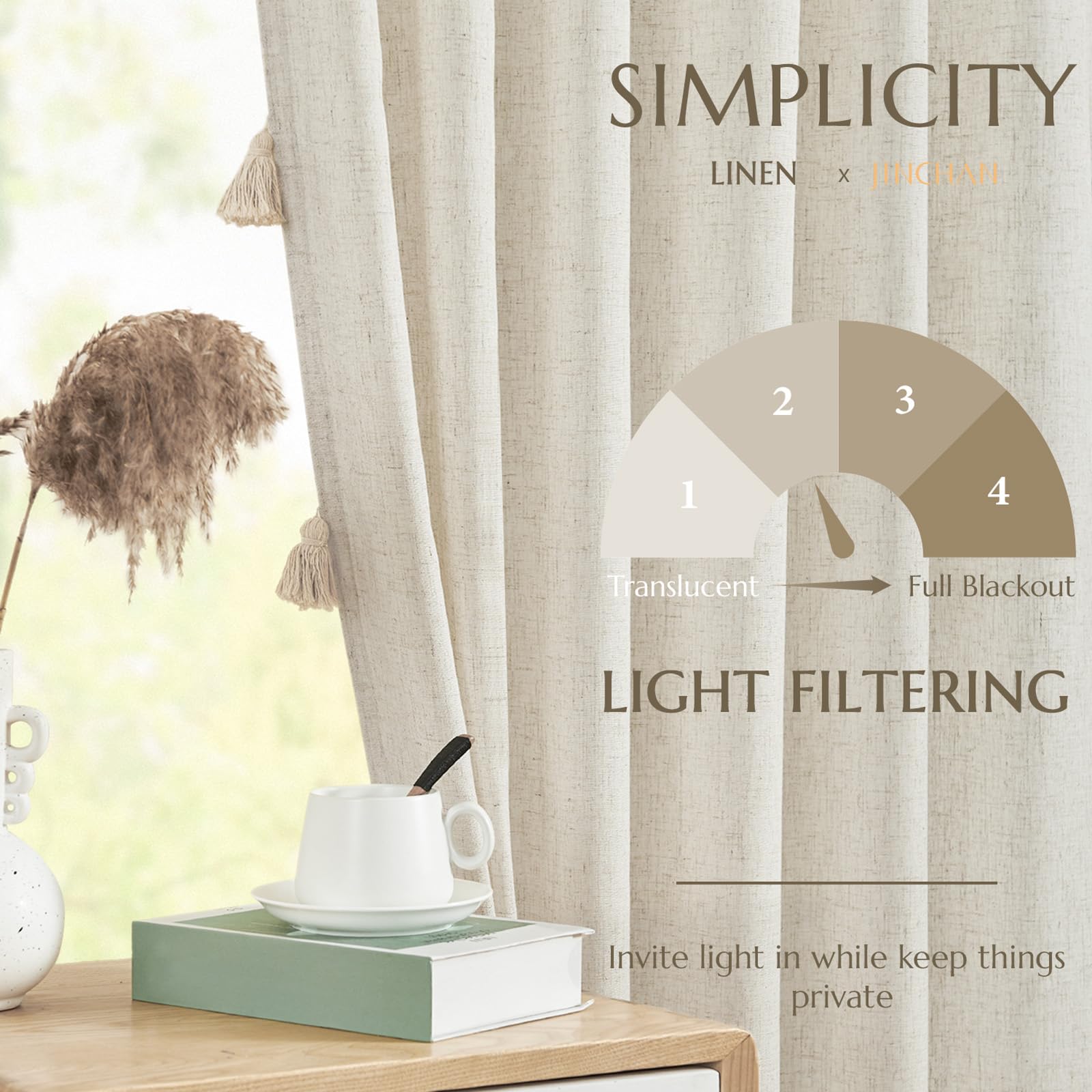 Jinchan Linen Curtains With Tassels Curtains For Living Room 84 Inch Length Boho Curtains Rod Pocket Back Tab Pom Poms Linen Far