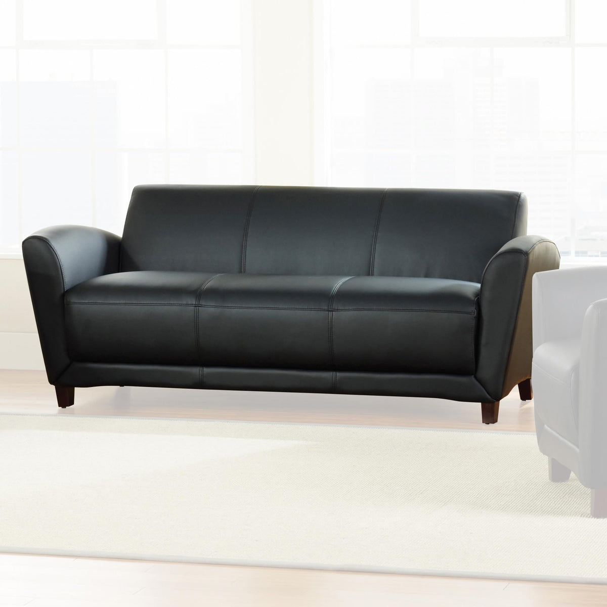 Lorell LLR68950 Leather Reception Sofa, 44&quot; Height X 31&quot; Width X 44&quot; Length, Black