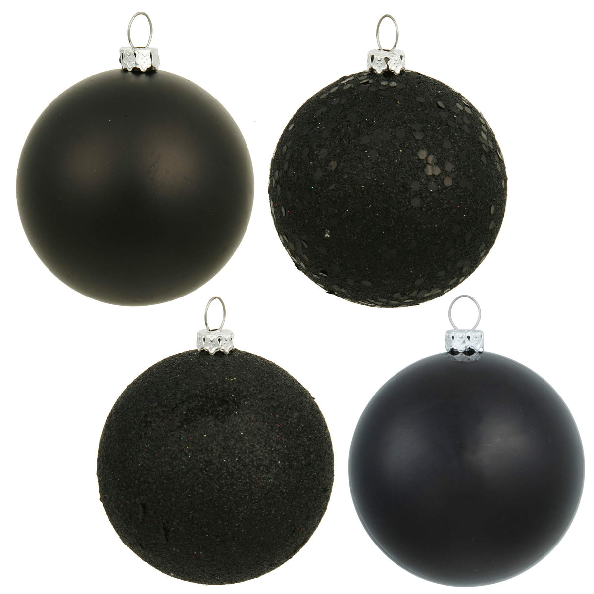 Vickerman 4Finish Assorted Plastic Ornament Set & Shatterproof Christmas Ball Ornaments With Drilled Cap, Assorted 4 Per Bag, 6