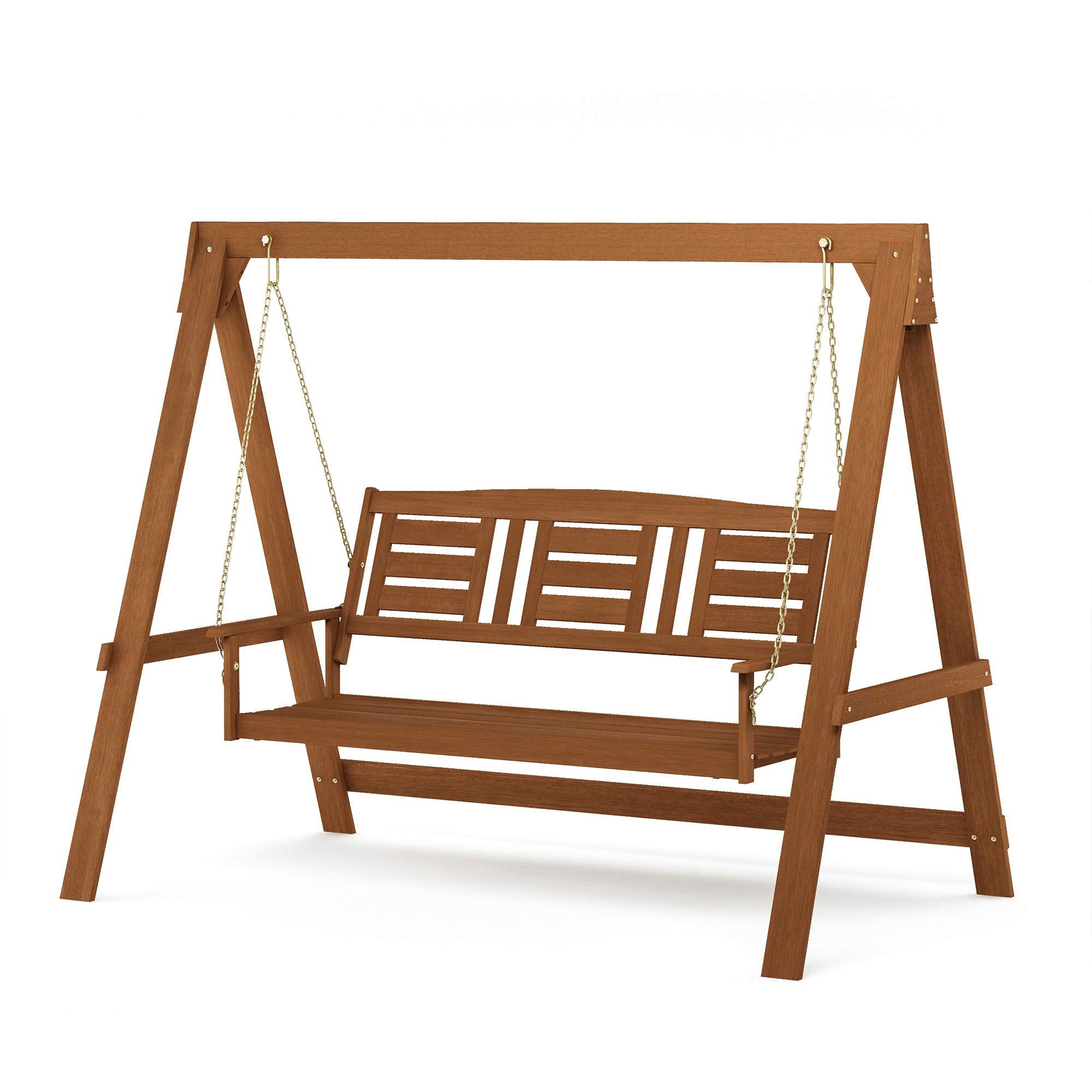 Furinno Tioman Hardwood Patio / Garden / Outdoor Large Porch Swing, 3 Seater with Hanging Frame, Natural