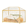 NCYP Gold Glass Cards Box with Slot and Lock for Wedding Reception - 12.6 x 5.9 x 9 - Handmade Geometric Vintage Glass Box for E