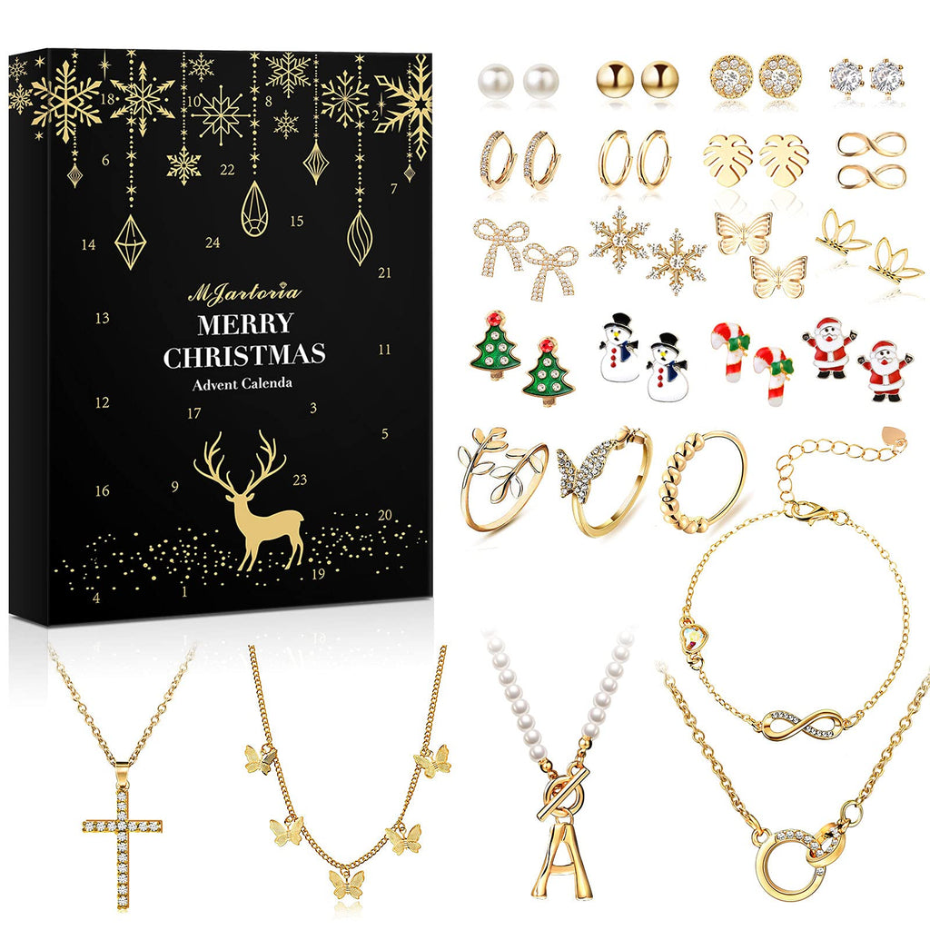 MJartoria Advent Calendar 2024 for Women- Trendy Gold Jewelry 24 Days Christmas Countdown Advent Calendar Gold Necklaces Bracele