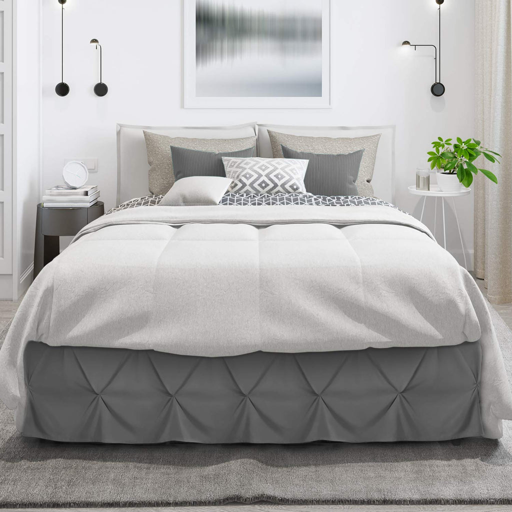 Nestl Grey Bed Skirt Cal King Size, Pinch Pleat Cal King Bed Skirt, 14' Inch Drop Cal King Bedskirt, Hotel Quality Grey Bed Skirts, Microfiber Bedskirt For Cal King Bed, Grey Cal King Bed Skirt