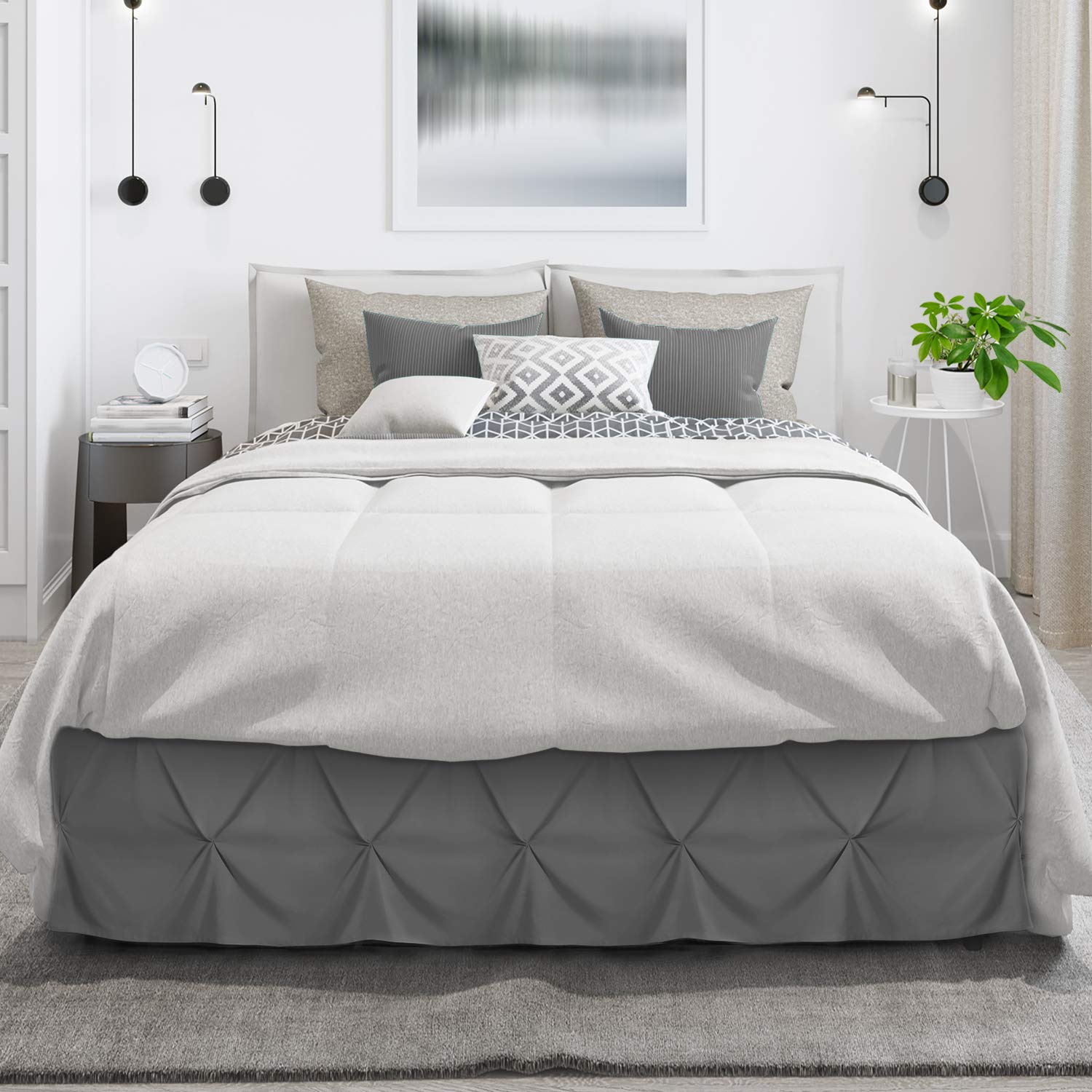 Nestl Grey Bed Skirt Cal King Size, Pinch Pleat Cal King Bed Skirt, 14' Inch Drop Cal King Bedskirt, Hotel Quality Grey Bed Skirts, Microfiber Bedskirt For Cal King Bed, Grey Cal King Bed Skirt