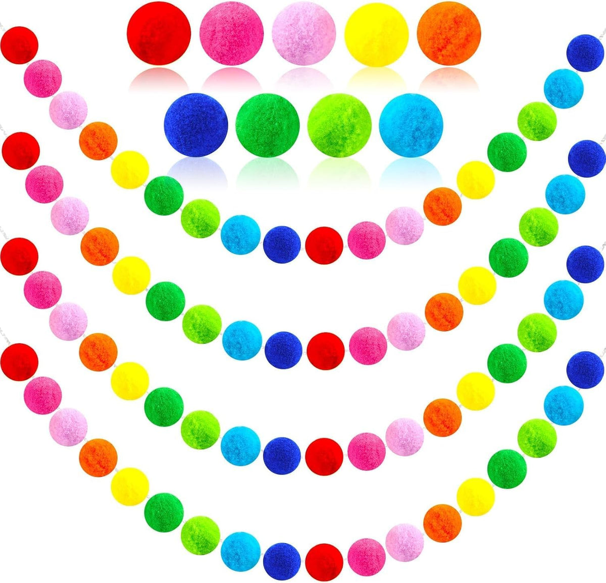 INCHEON PARTY 4 Pack 26.3 Feet Colorful Pom Pom Garland Decorations, 30 Balls Rainbow Felt Ball Garland Rainbow Garland Hanging