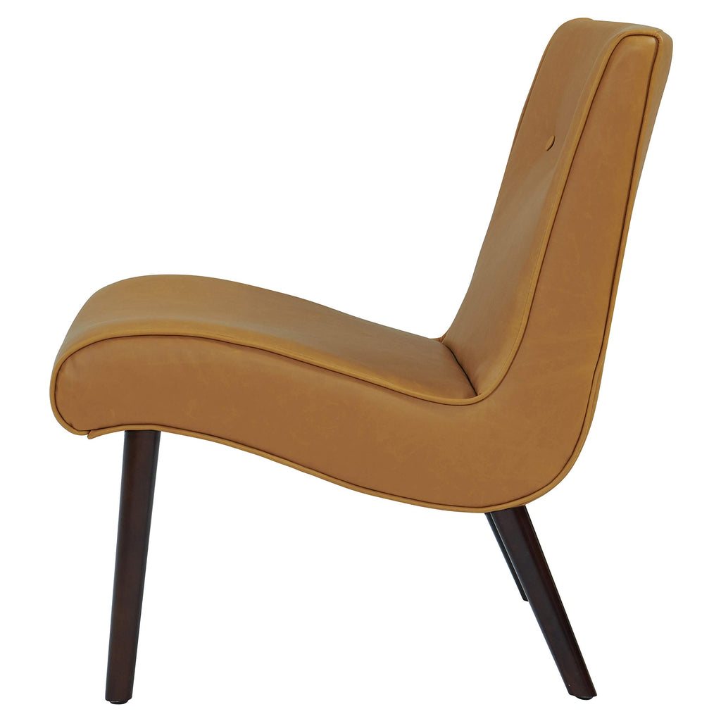 New Pacific Direct Alexis Tufted Mid Mod Bonded Leather Chair,Brown Legs,Vintage Caramel Brown,Fully Assembled