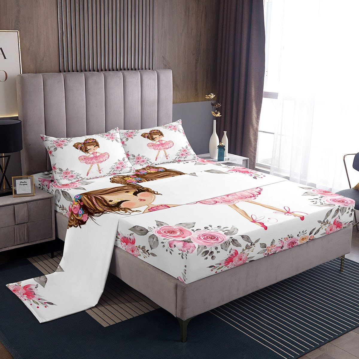 Girly Ballet Bed Sheets Set Twin Size For Girls Kids Ballet Theme Decoration Sheet Set Cute Little Dancers Sheets Ballerina Desi