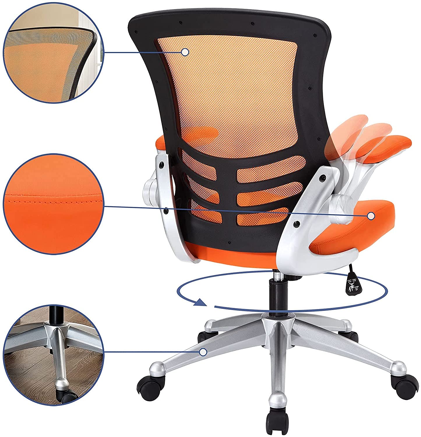 Modway EEI-210-ORA Attainment Mesh Back and Vinyl Seat Modern Office Chair in Orange 26.5&quot;L x 26.5&quot;W x 39.5-43.5&quot;H