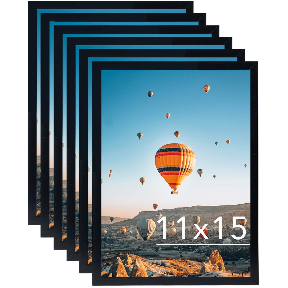 JCJMY 11x15 Black Picture Frame Set of 6, Horizontal and Vertical Formats for Wall Hanging, 11 x 15 Wall Gallery Poster Photo Fr