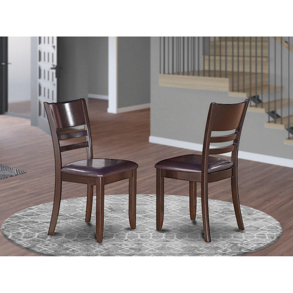 East West Furniture Lynfield Dining Room Faux Leather Upholstered Wooden Chairs, Set of 2, Cappuccino