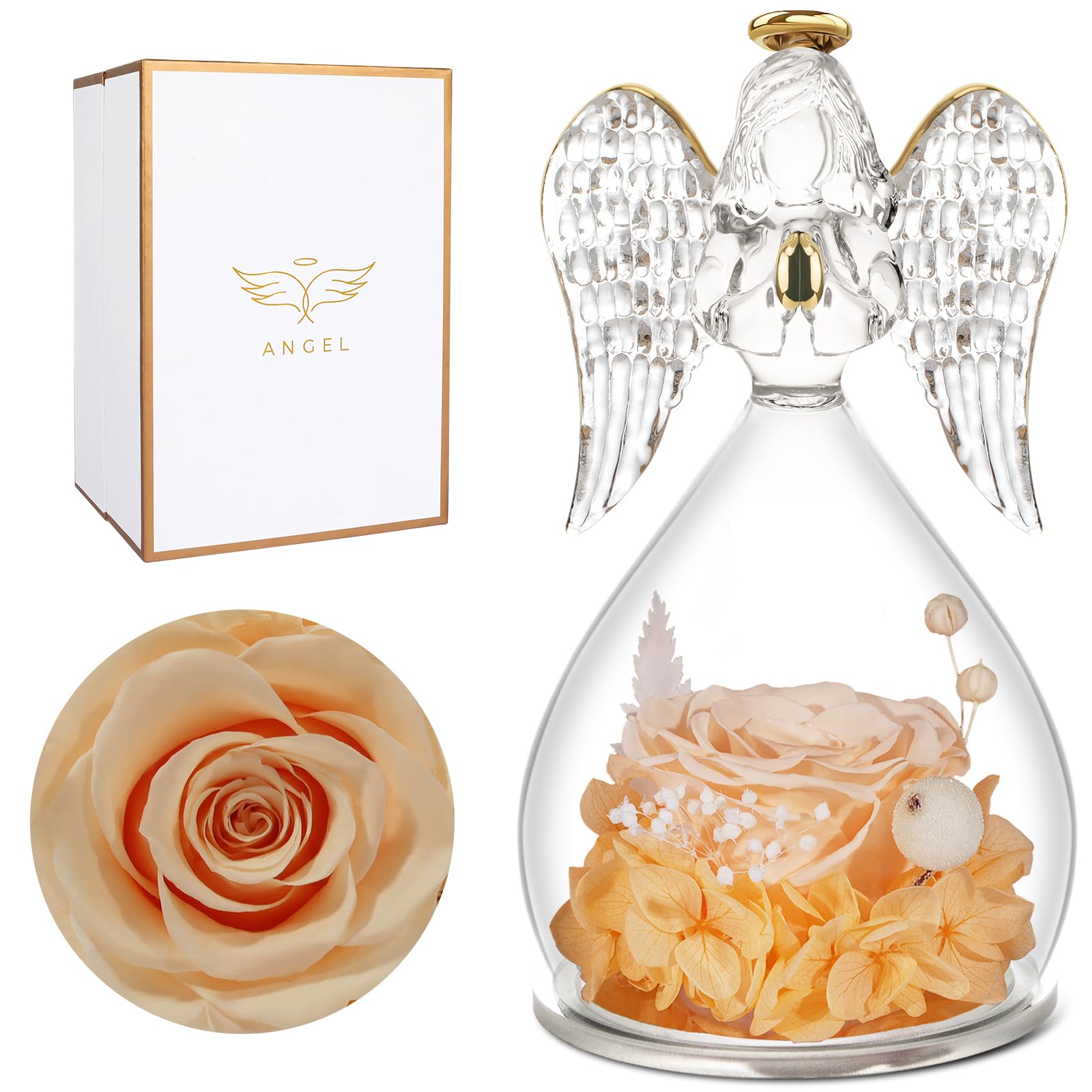 Miofula Angel Rose Birthday Gifts For Women, Preserved Flower Rose In Glass Angel Figurines, Mothers Day Gifts For Mom From Daug