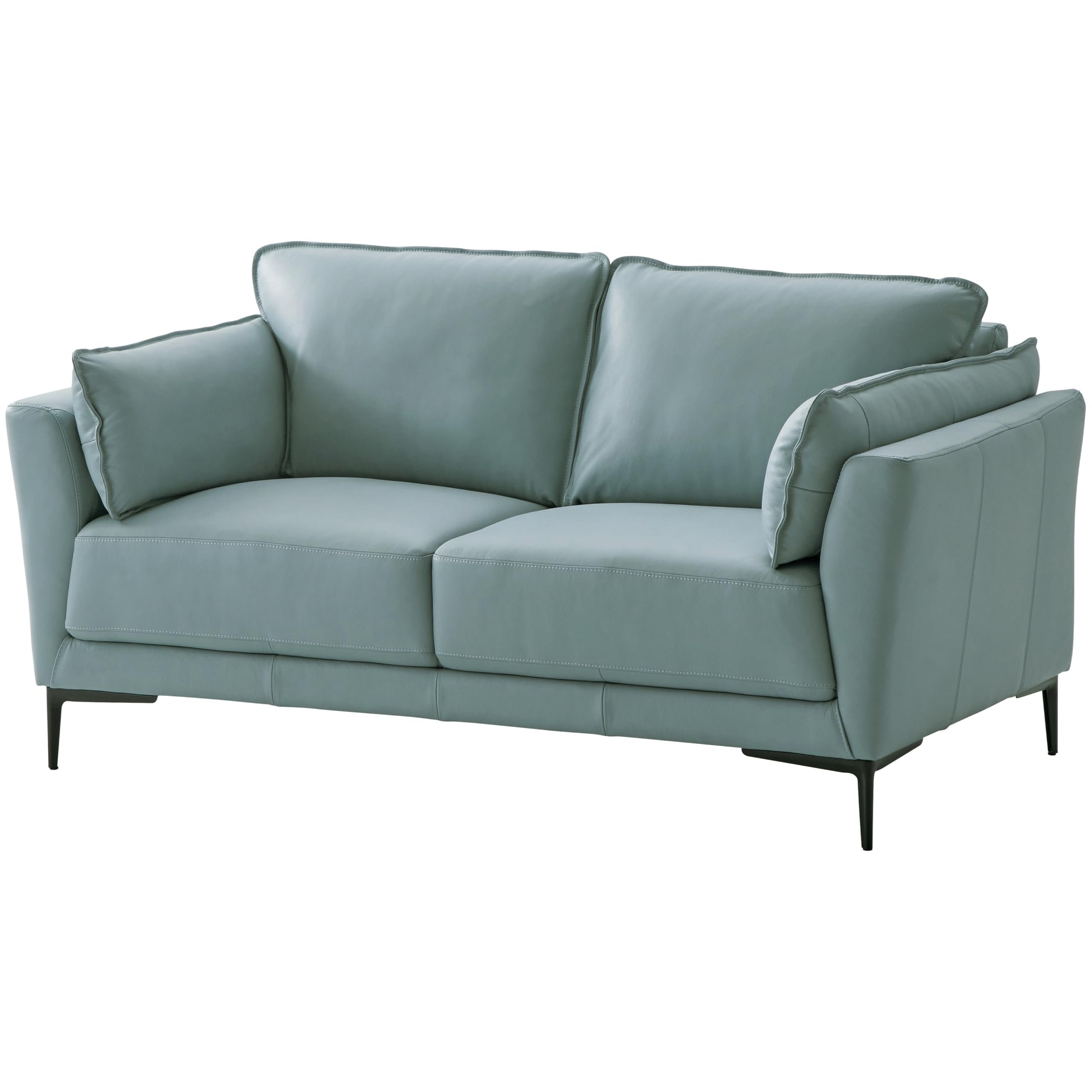 Acme Mesut Leather Upholstered Loveseat in Light Blue and Black