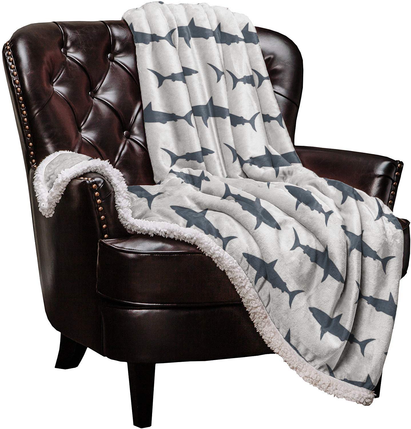 Roses Garden Sharks Sherpa Fleece Blanket,Sharks Silhouettes Bed Blanket Soft Cozy Luxury Blanket 40'X50',Fuzzy Thick Reversib