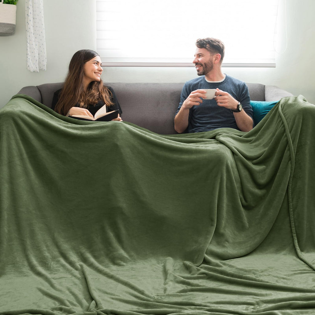 Phf Oversized King Fleece Blanket 120'X120', No Shed No Pilling Big Soft Blanket, Extra Large 10'X 10' Lightweight Blanket For Bed, Sofa Travel And Camping, Suitable For All Season, Olive Green