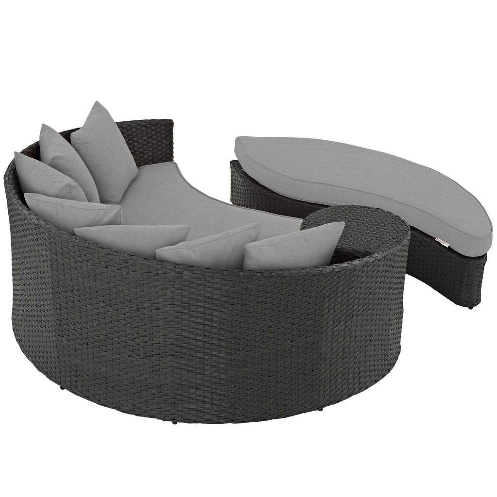 Modway Sojourn Wicker Rattan Outdoor Patio Sunbrella Fabric Daybed in Canvas Gray