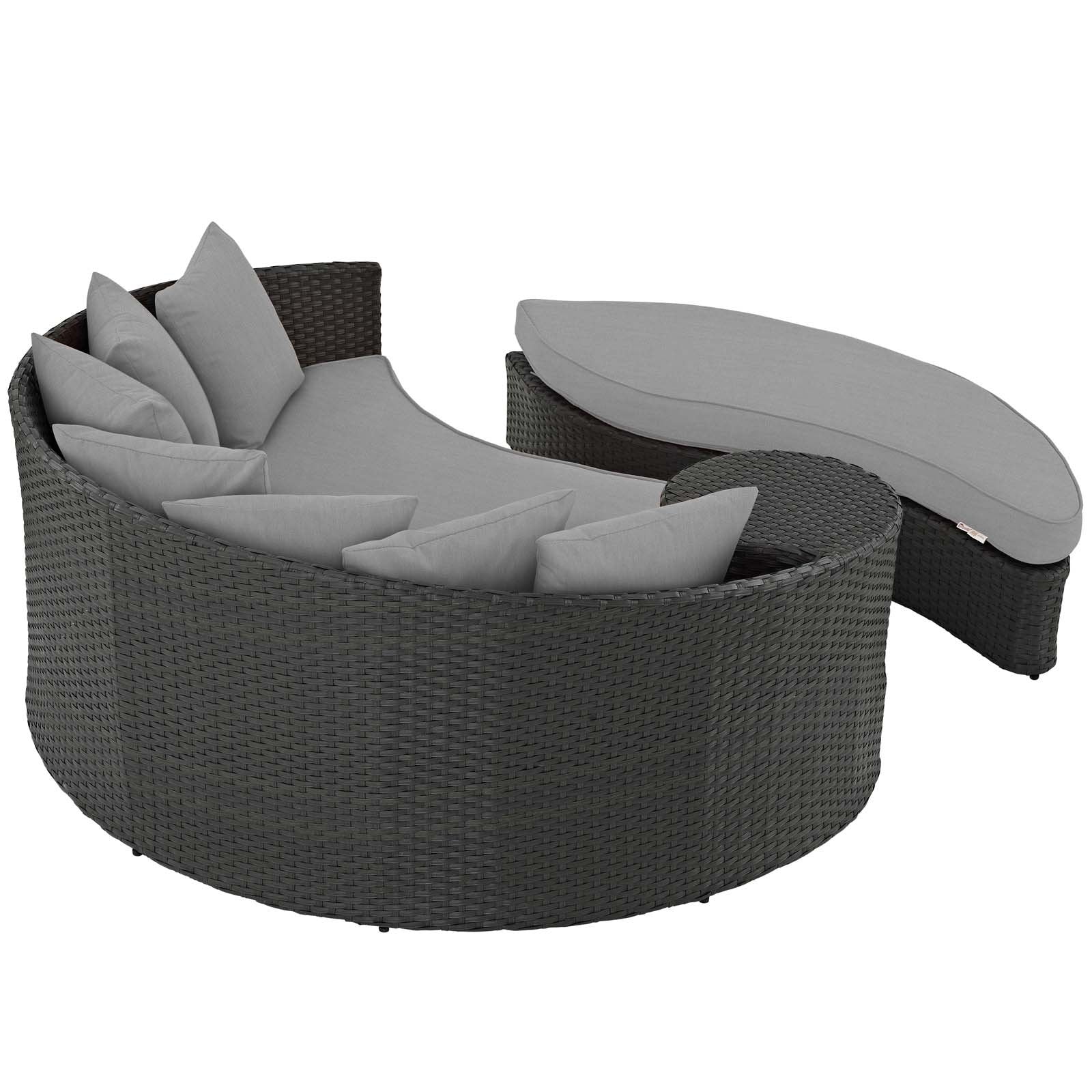 Modway Sojourn Wicker Rattan Outdoor Patio Sunbrella Fabric Daybed in Canvas Gray